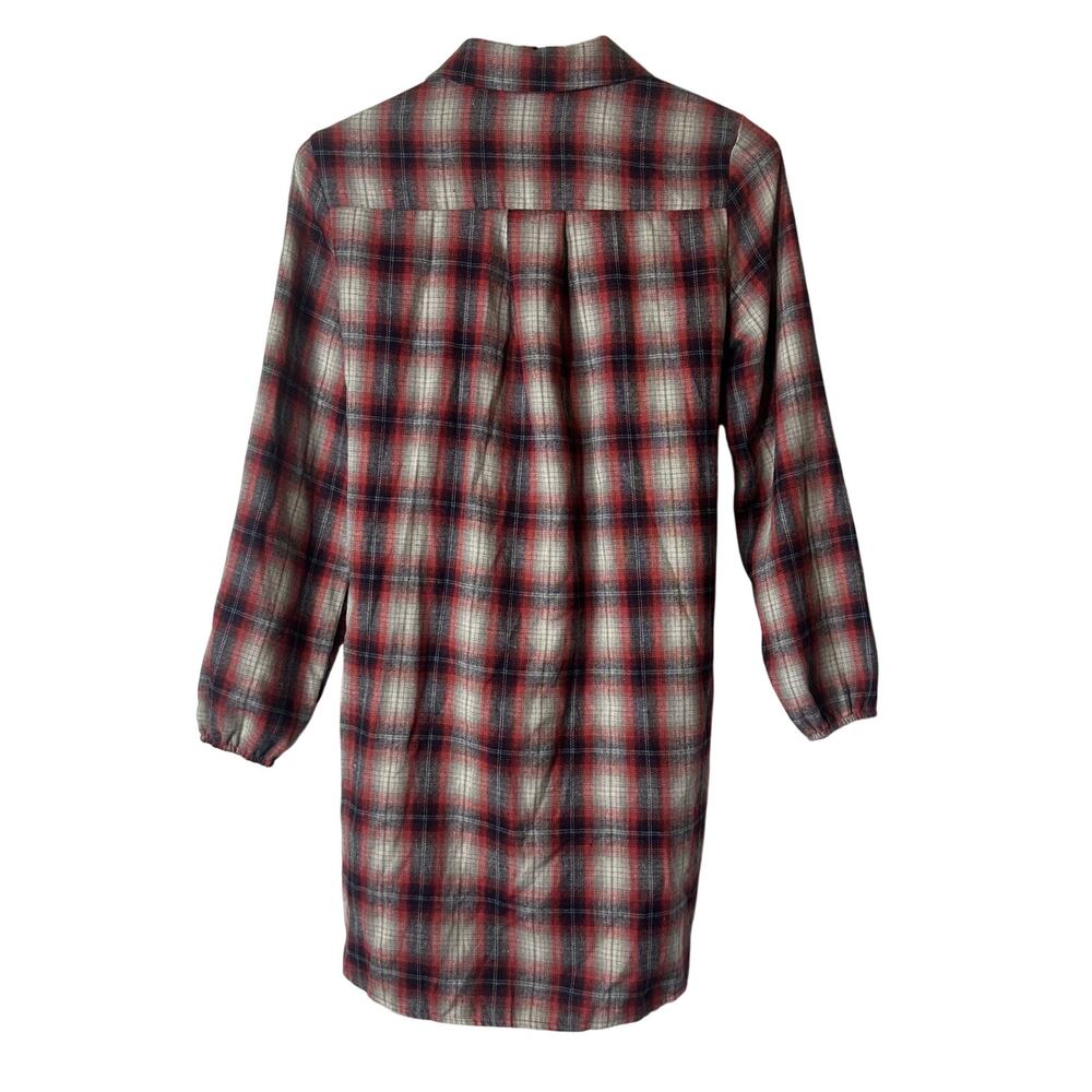 Halara Tie Front Long Sleeve Red Plaid Mini Casual Dress NEW - Picture 4 of 7